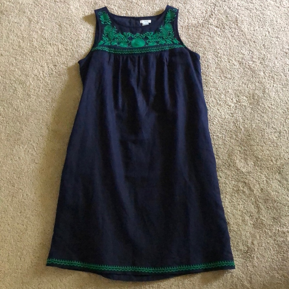 J Crew Navy Mexican-style Embroidered Dress